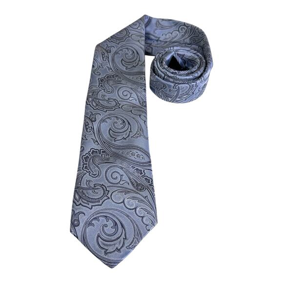 CANALI 100% Silk Paisley Tie Made in Italy Silver Blue Luxury Necktie Designer - Picture 1 of 9